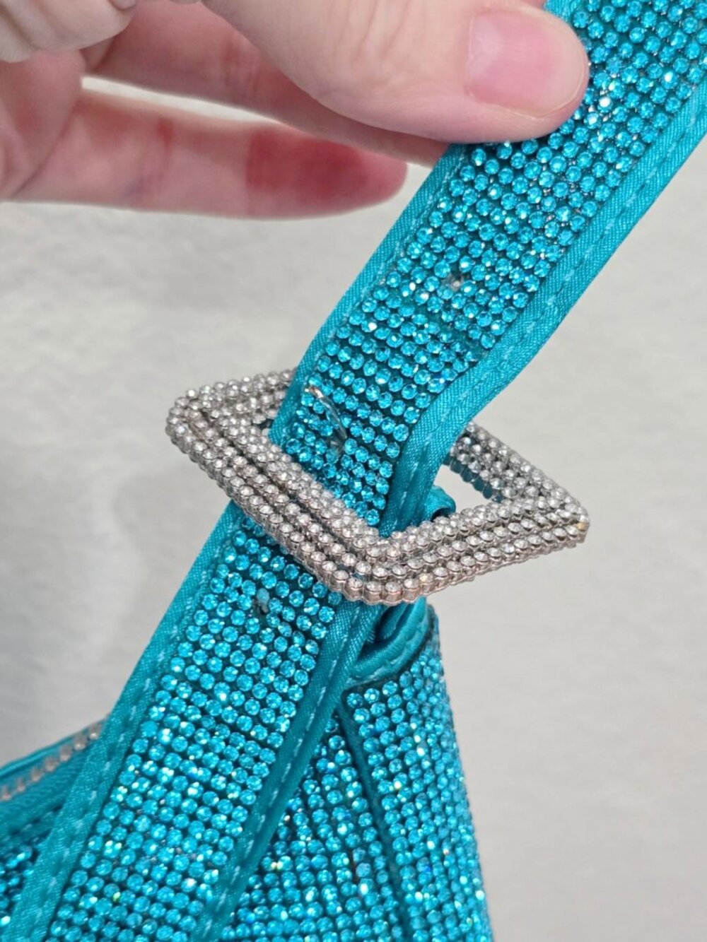 Poster Grl ✦ Aqua Rhinestone Shoulder Bag ✦ Adjustable Belt Strap Sparkling NWT - Picture 4 of 13